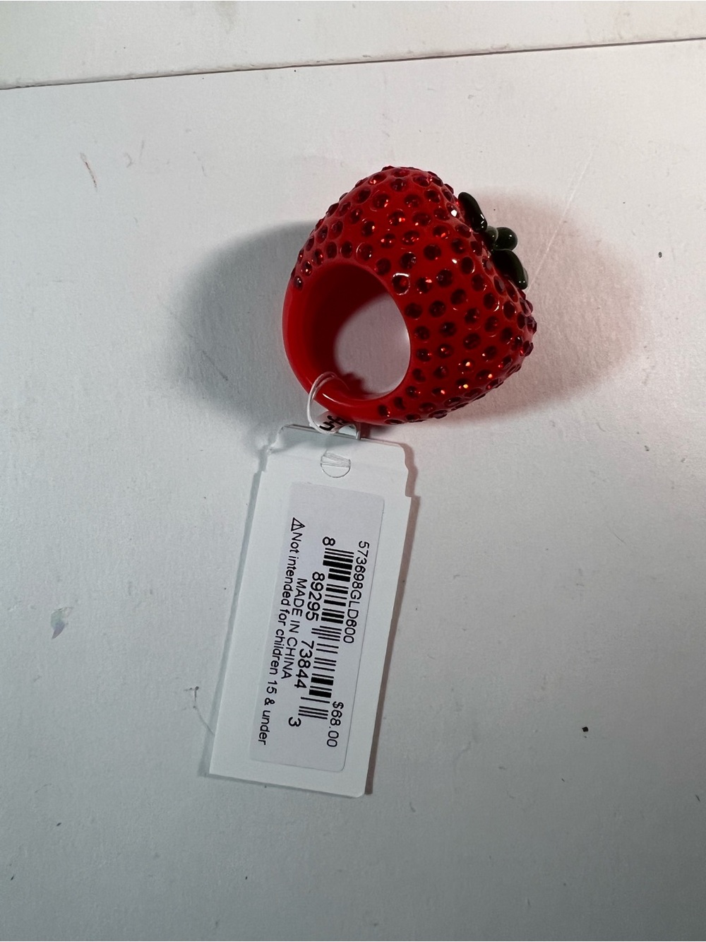 Betsey Johnson Red Strawberry Cocktail Ring with Green Leaf - Picture 7 of 10
